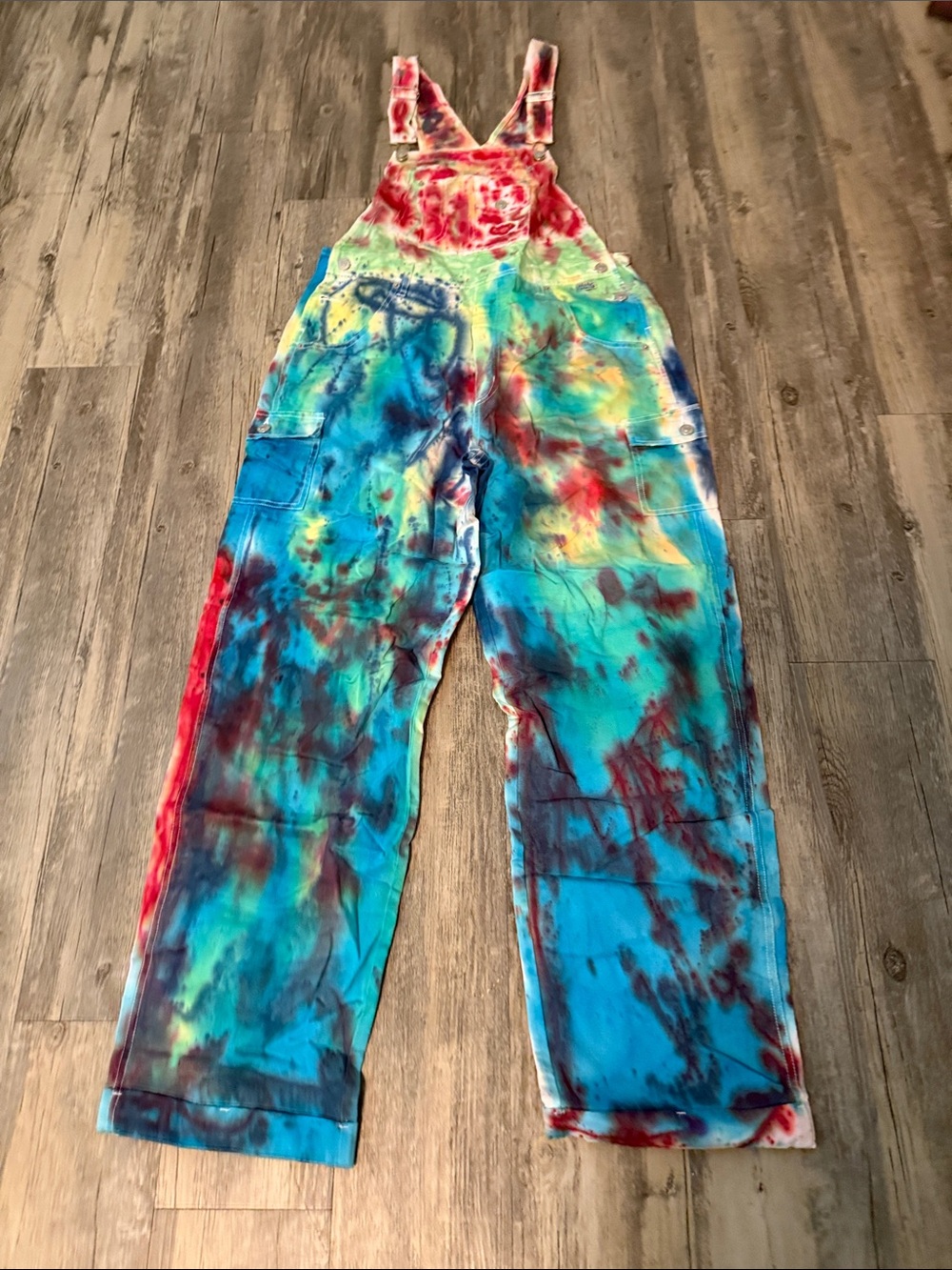 Tie-Dye Cotton Jumpsuit Overalls in Blue Multicolor